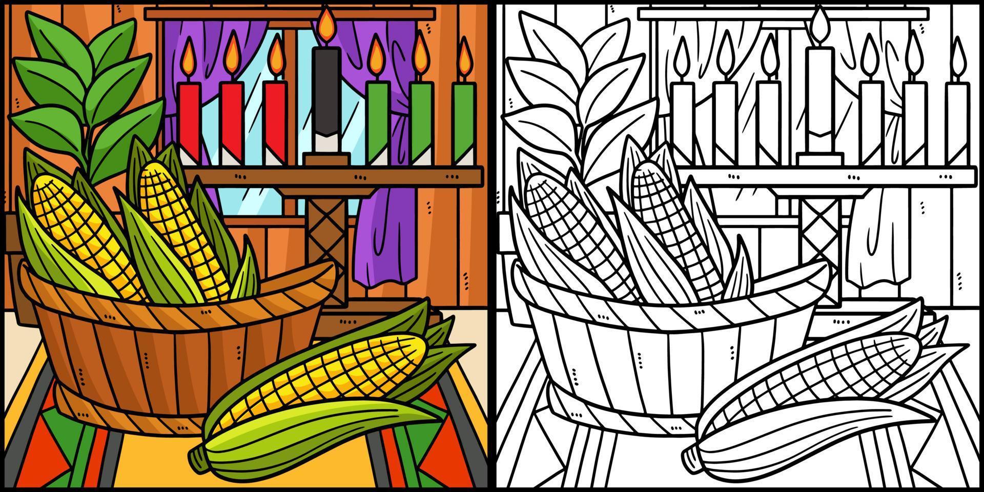 maíz kwanzaa y kinara para colorear ilustración vector