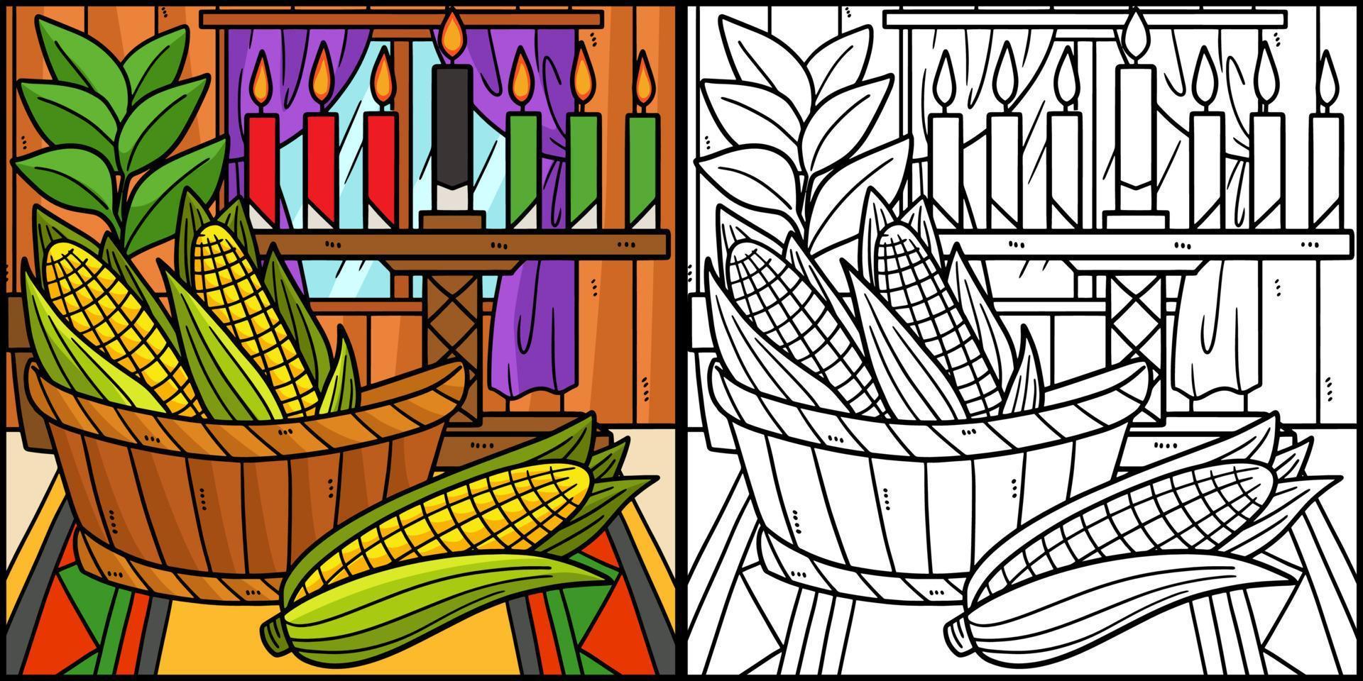 Kwanzaa Corn and Kinara Coloring Illustration vector