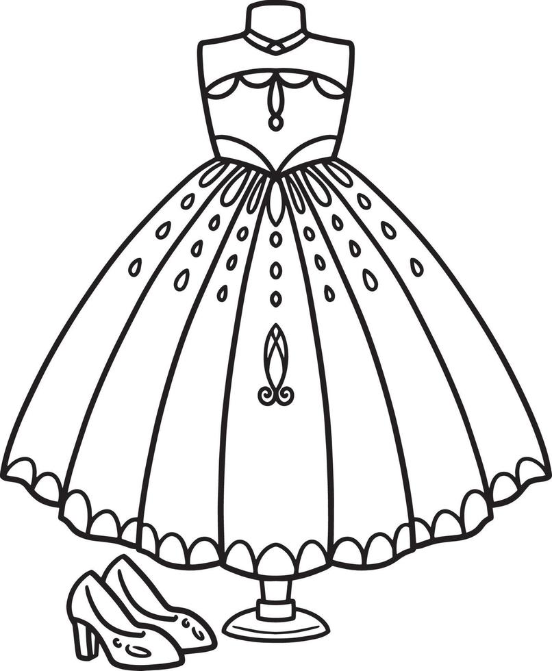 vestido de novia aislado página para colorear para niños vector