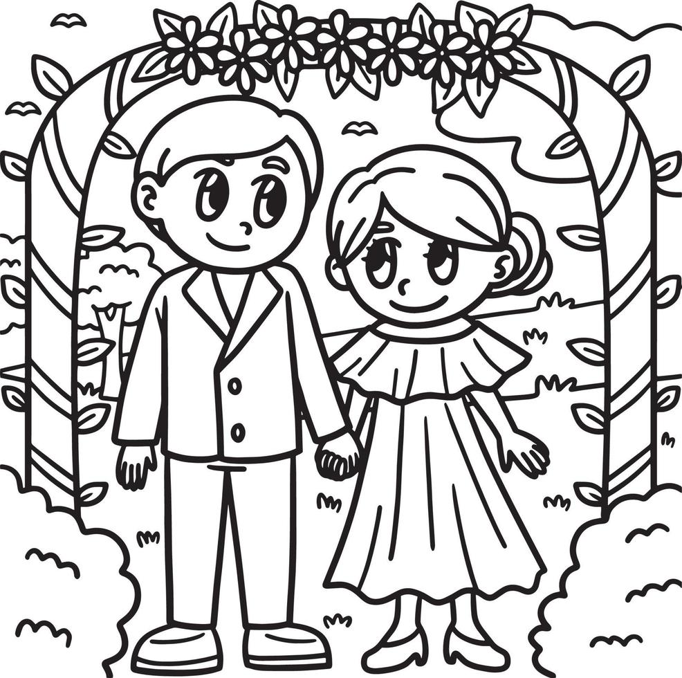 boda, novio, y, novia, colorido, página, para, niños vector