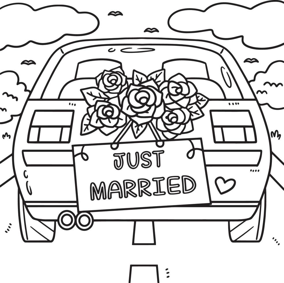 Wedding Car Just Married Coloring Page for Kids vector