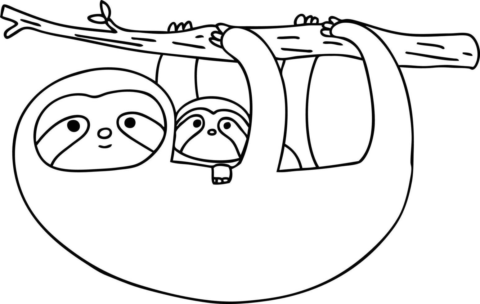 quirky line drawing cartoon sloth and baby vector
