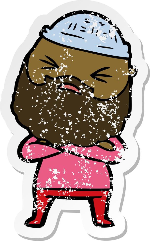 distressed sticker of a cartoon man with beard vector