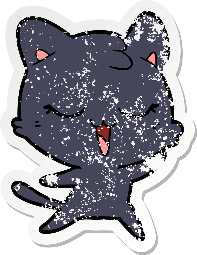 distressed sticker of a happy cartoon cat vector