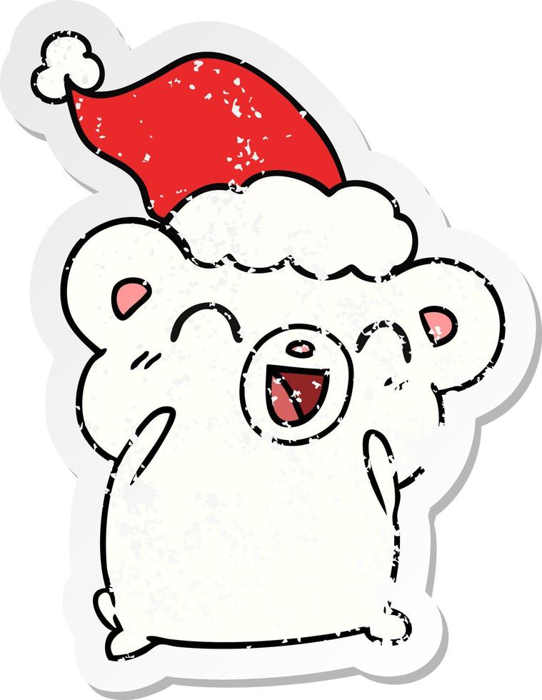 christmas distressed sticker cartoon of kawaii polar bear vector