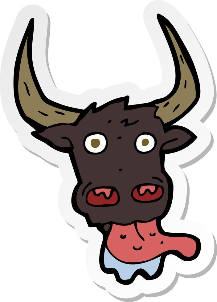 sticker of a cartoon cow face vector