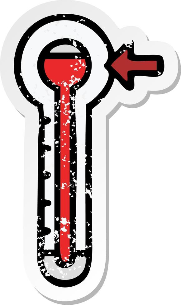 distressed sticker of a cute cartoon hot thermometer vector