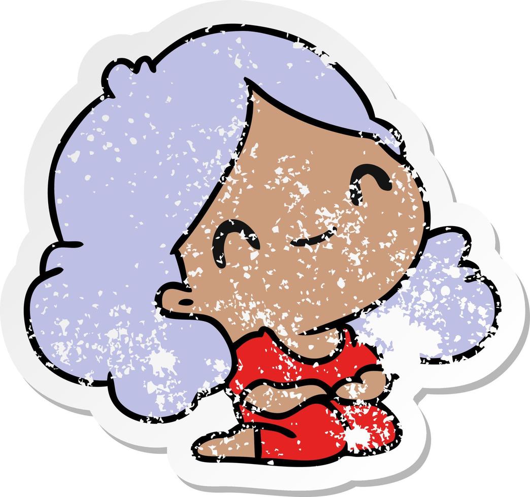 distressed sticker cartoon of a cute kawaii girl vector