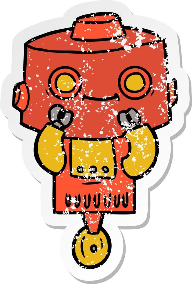 distressed sticker of a cartoon robot vector