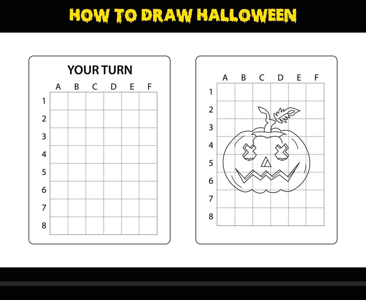 How to draw Halloween for kids. Halloween drawing skill coloring page for kids. vector