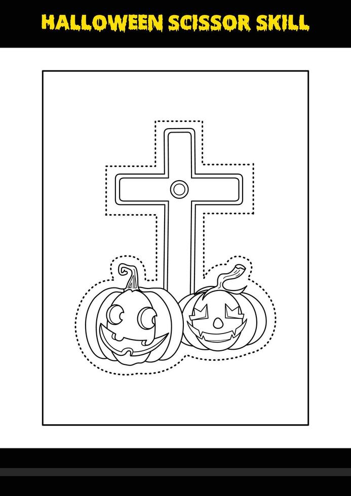 Halloween scissor skill for kids. Halloween scissor skill coloring page for kids. vector