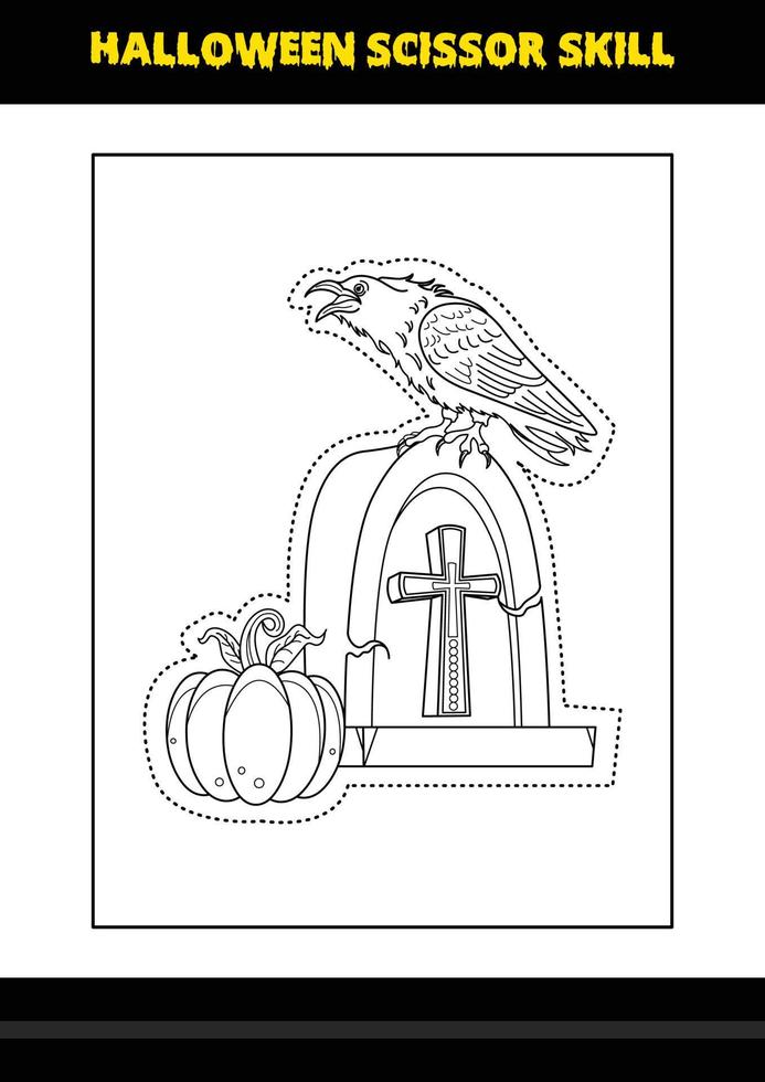 Halloween scissor skill for kids. Halloween scissor skill coloring page for kids. vector