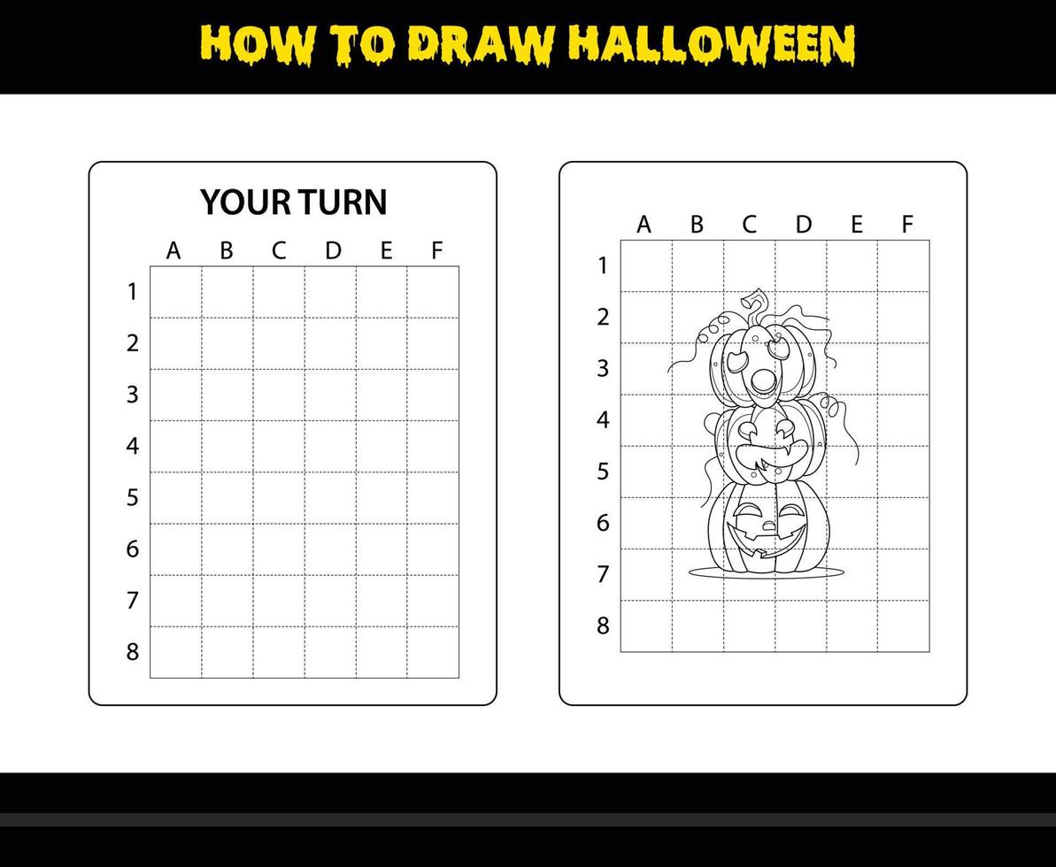 How to draw Halloween for kids. Halloween drawing skill coloring page for kids. vector