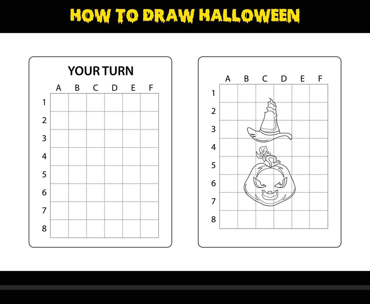 How to draw Halloween for kids. Halloween drawing skill coloring page for kids. vector