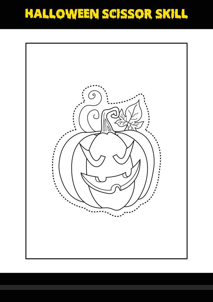 Halloween scissor skill for kids. Halloween scissor skill coloring page for kids. vector