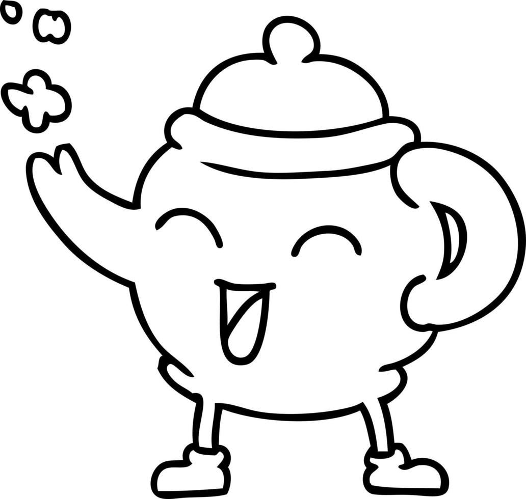 line drawing doodle of a blue tea pot vector