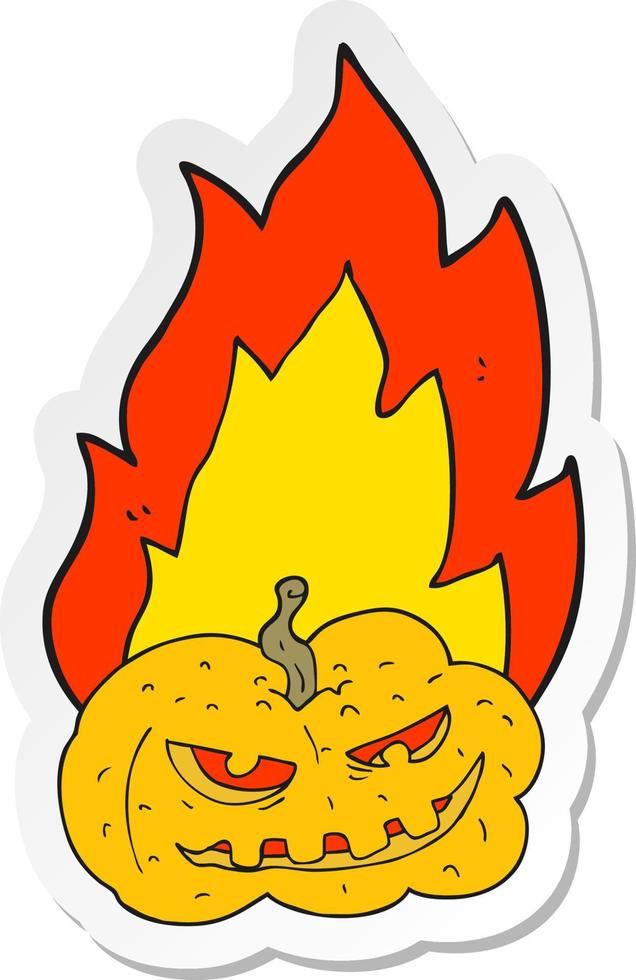 sticker of a cartoon flaming halloween pumpkin vector