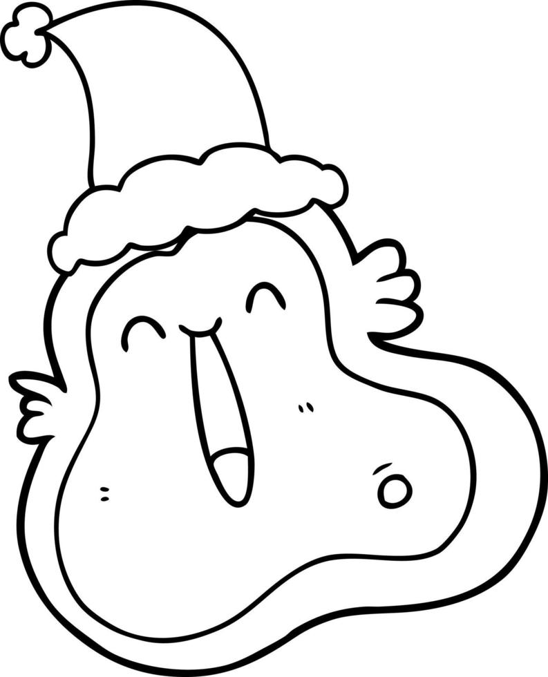 line drawing of a germ wearing santa hat vector