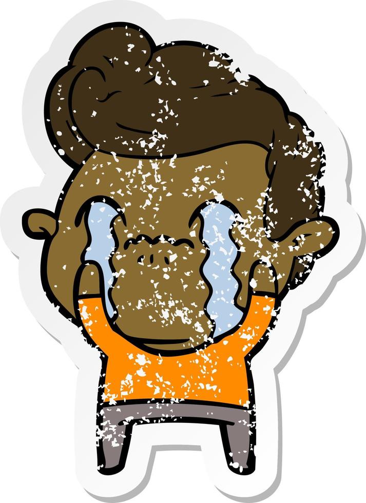 distressed sticker of a cartoon man crying vector