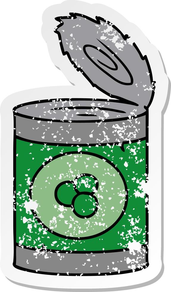 distressed sticker cartoon doodle of a can of peaches vector