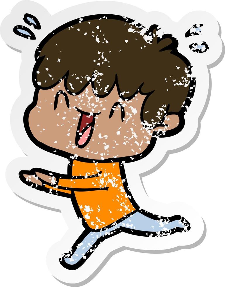distressed sticker of a cartoon laughing boy vector