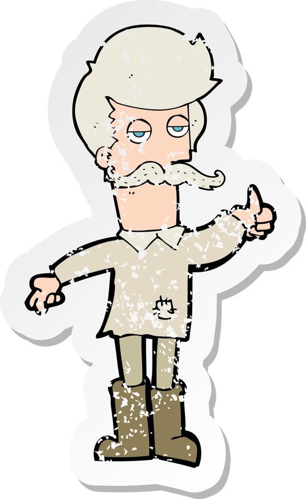retro distressed sticker of a cartoon old man in poor clothes vector