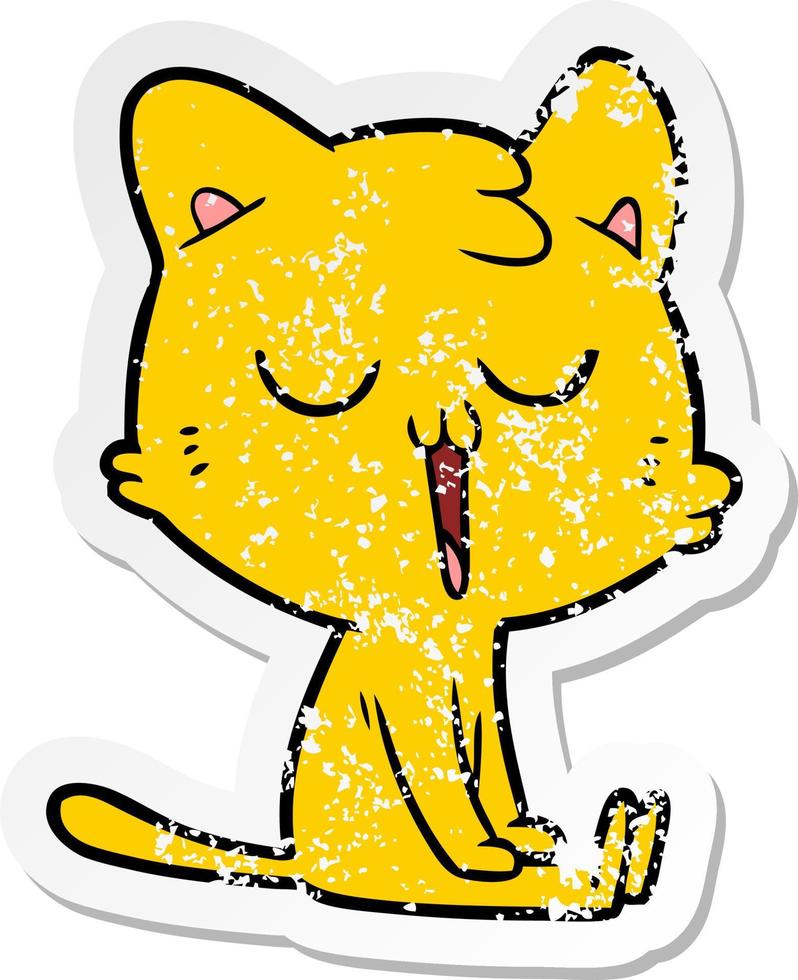 distressed sticker of a cartoon cat singing vector