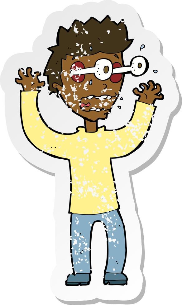 retro distressed sticker of a cartoon terrified man vector