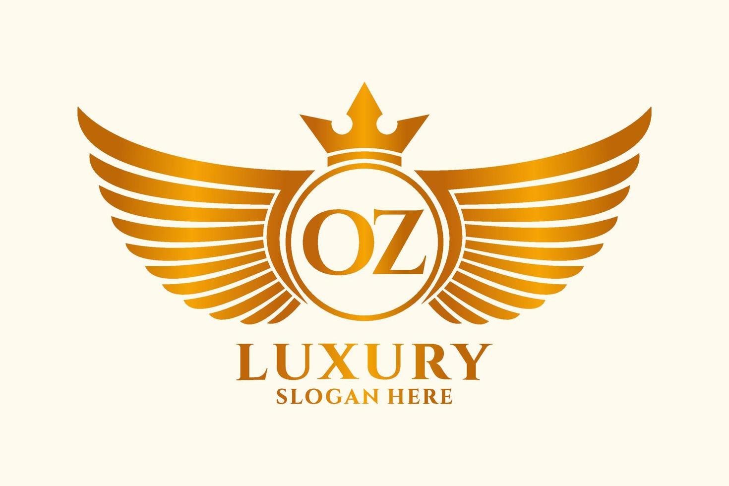 Luxury royal wing Letter OZ crest Gold color Logo vector, Victory logo, crest logo, wing logo, vector logo template.