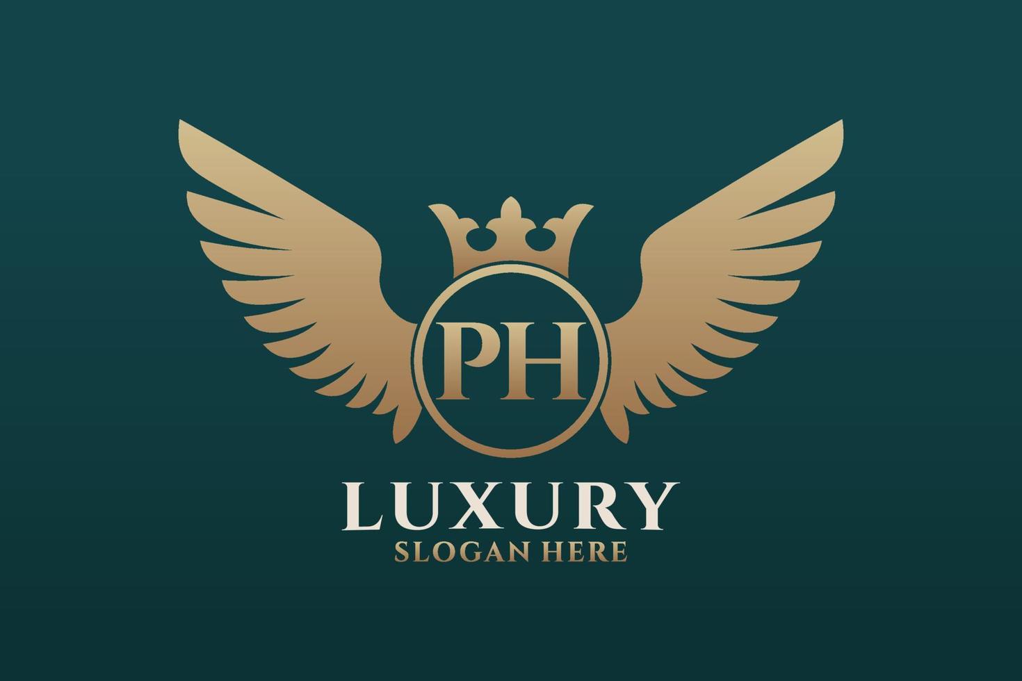 Luxury royal wing Letter PH crest Gold color Logo vector, Victory logo, crest logo, wing logo, vector logo template.