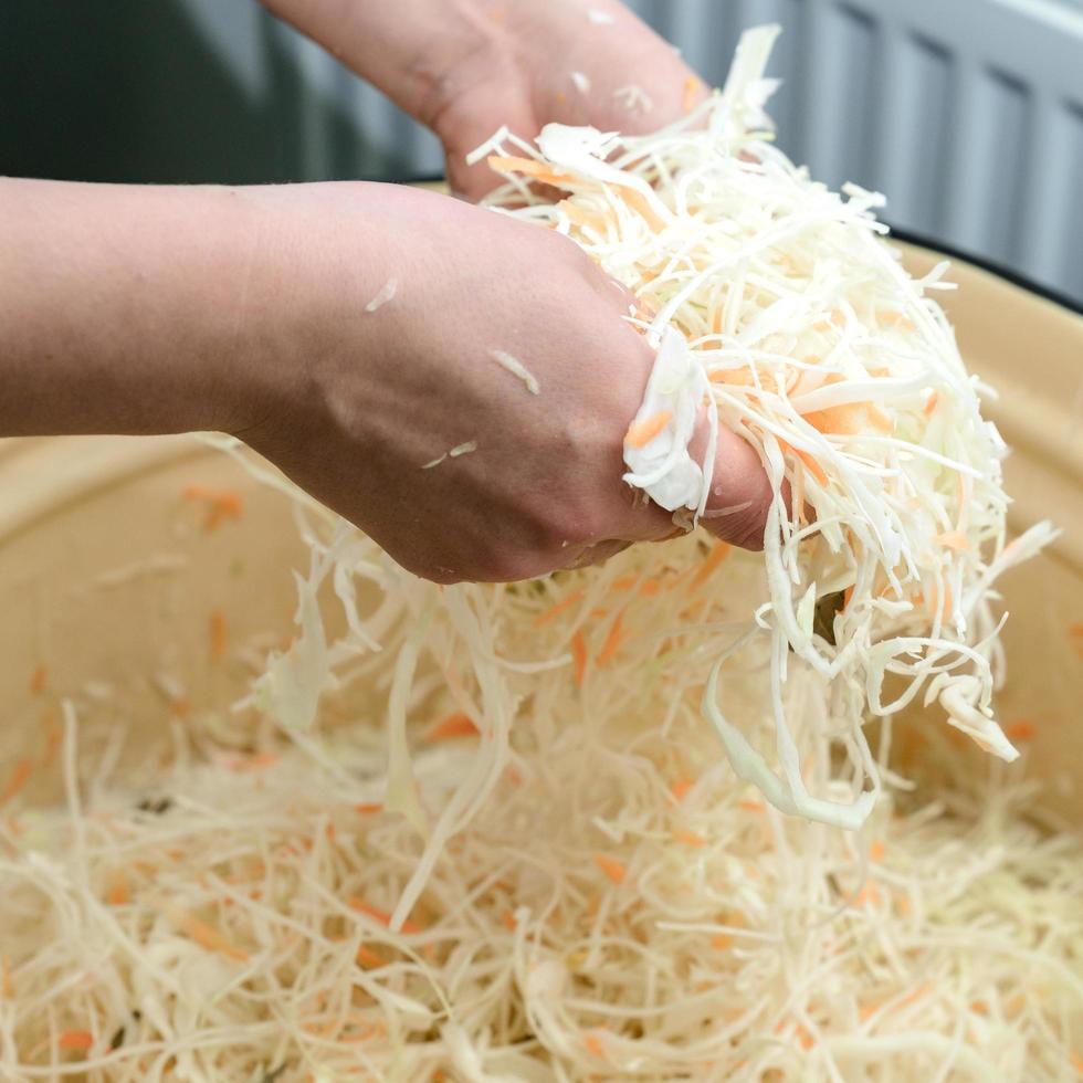 The process of cooking sauerkraut at home. photo