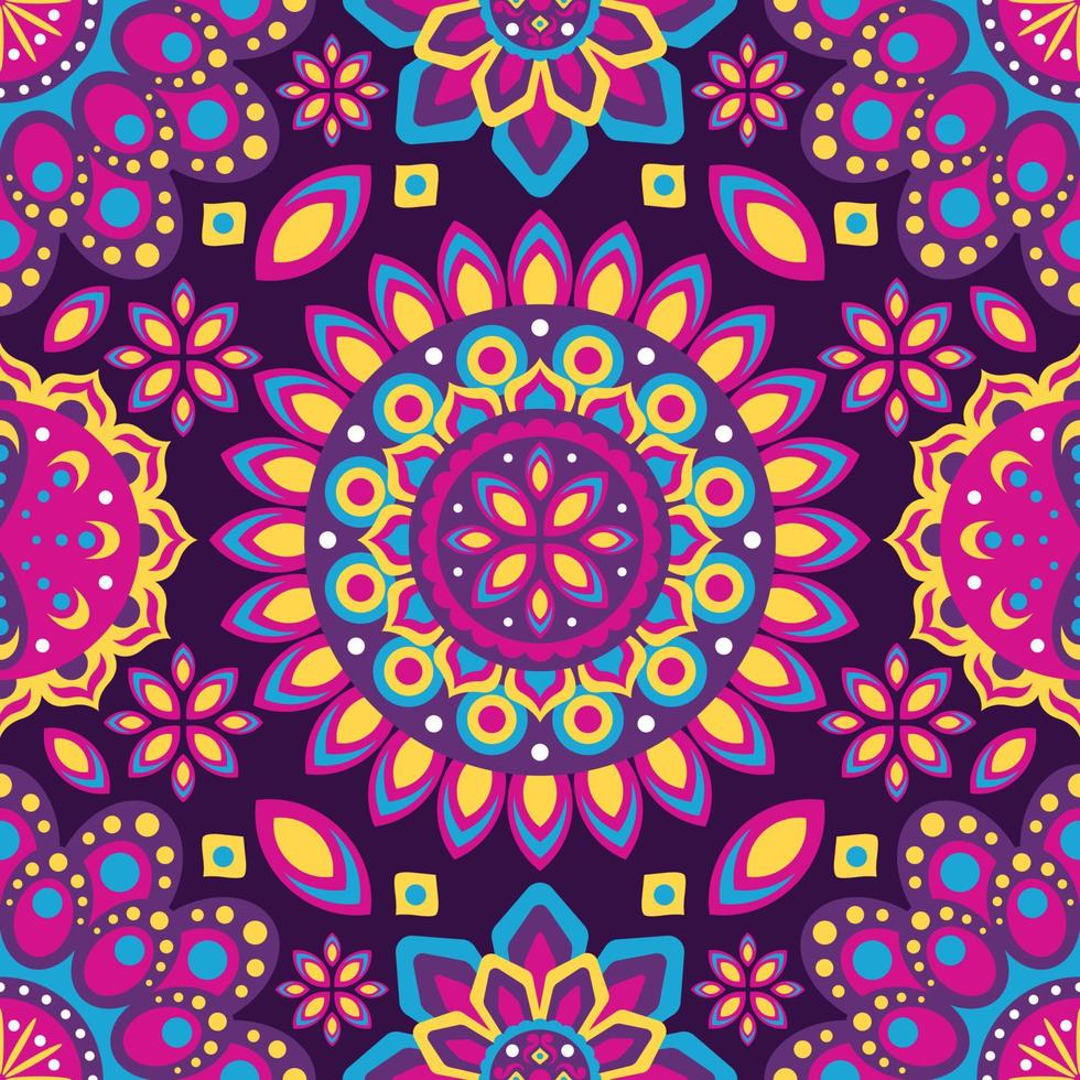 Rangoli Colorful Geometric Flowers Seamless Pattern Background vector