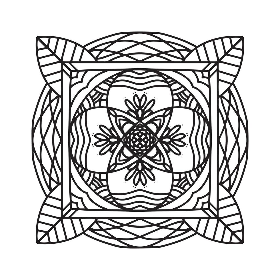 patrón circular de mandala en blanco y negro, decorado con arte de mandala fresco bohemio, flores de henna, rito mehndi y simetría monocromática. página de libro para colorear mandal, terapia antiestrés. vector