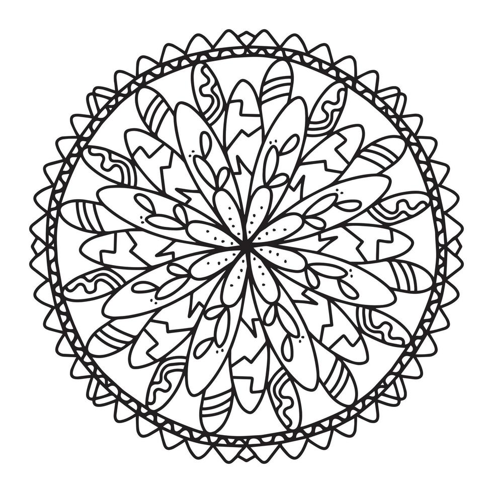 patrón circular de mandala en blanco y negro, decorado con arte de mandala fresco bohemio, flores de henna, rito mehndi y simetría monocromática. página de libro para colorear mandal, terapia antiestrés. vector