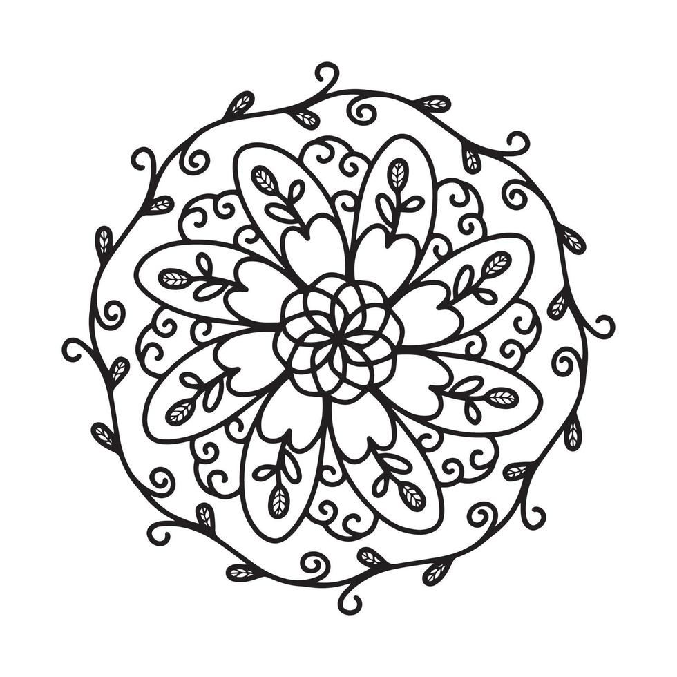 Circular mandala black and white pattern, decorated with Bohemian cool mandala art, henna flowers, Mehndi rite and monochrome symmetric. Coloring book page mandal, Anti-stress therapy. vector