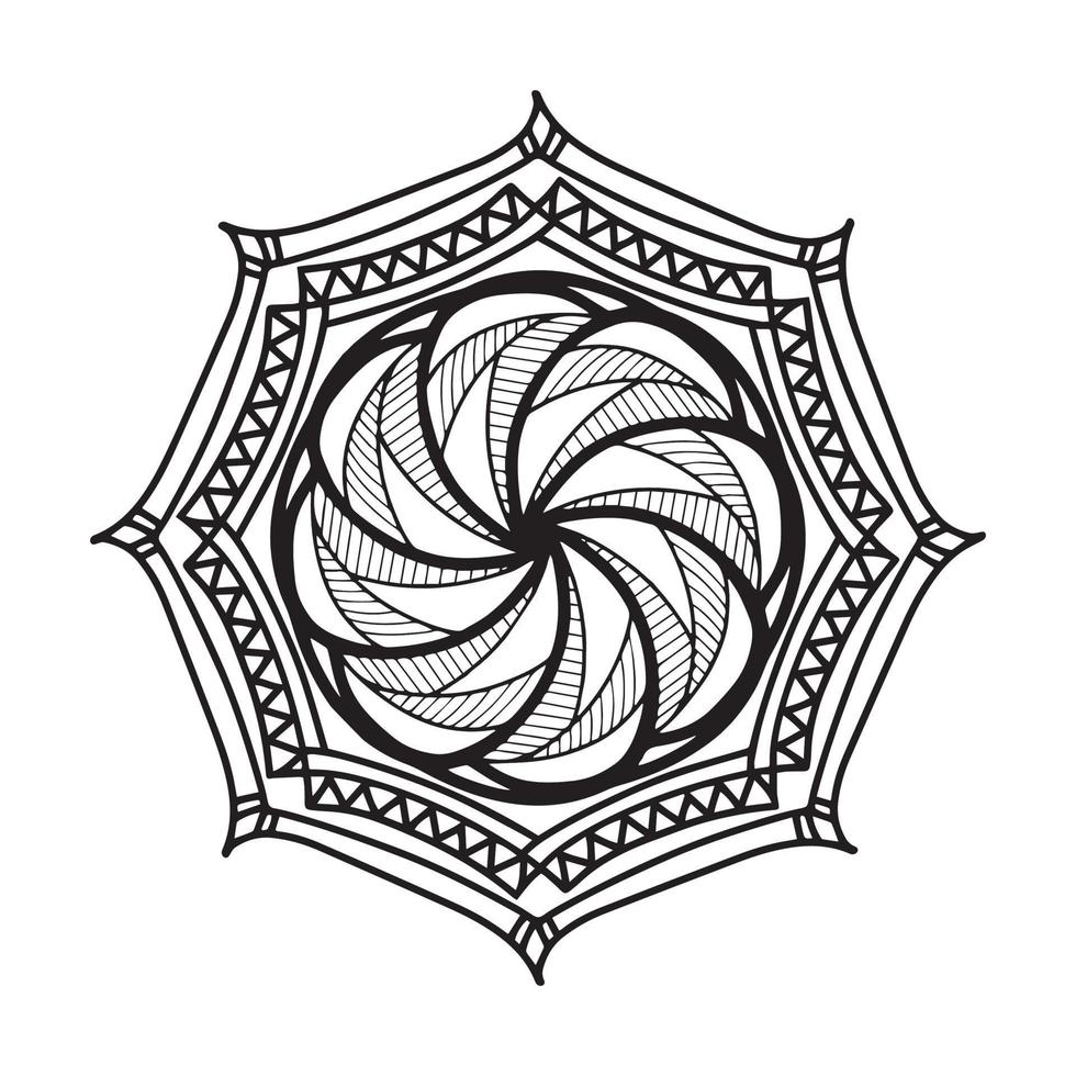 patrón circular de mandala en blanco y negro, decorado con arte de mandala fresco bohemio, flores de henna, rito mehndi y simetría monocromática. página de libro para colorear mandal, terapia antiestrés. vector