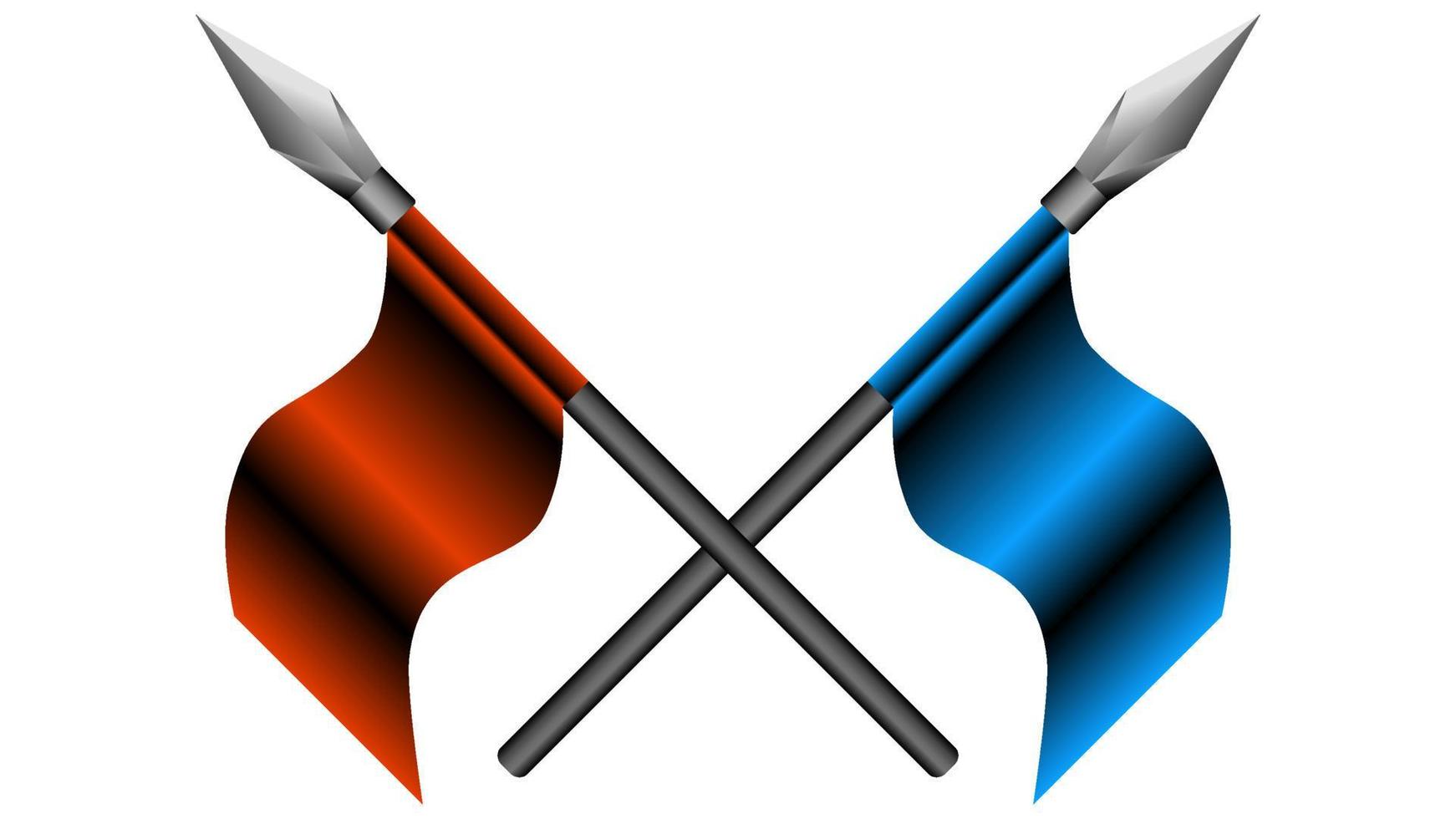 Crossed spears . A spear with a flag. vector