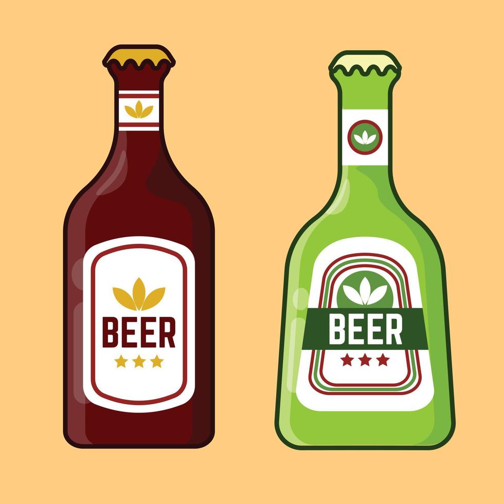 Beer Bottle in Flat Design with Label Vector