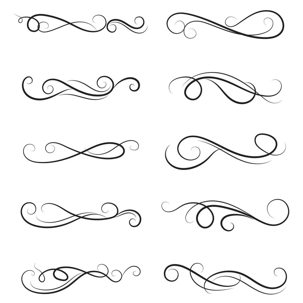 conjunto de bordes y elementos decorativos divisores de remolino aislados en blanco para el diseño vector