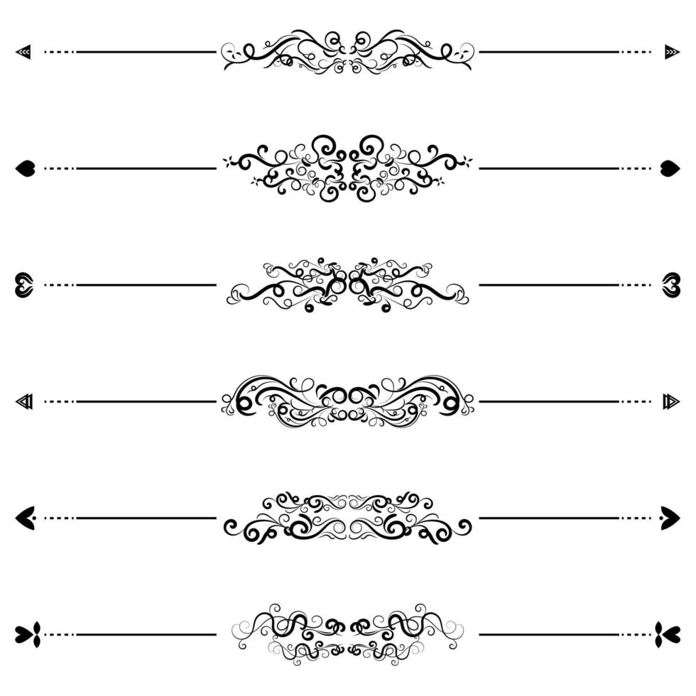 conjunto de bordes y elementos decorativos divisores de remolino aislados en blanco para el diseño vector