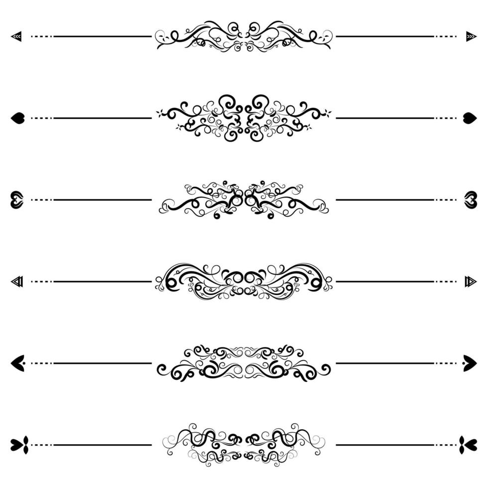 set of borders and swirl dividers decorative elements isolated on white for design vector