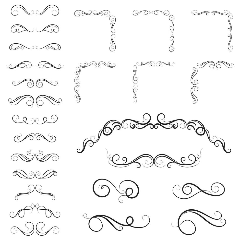 conjunto de bordes y elementos decorativos divisores de remolino aislados en blanco para el diseño vector