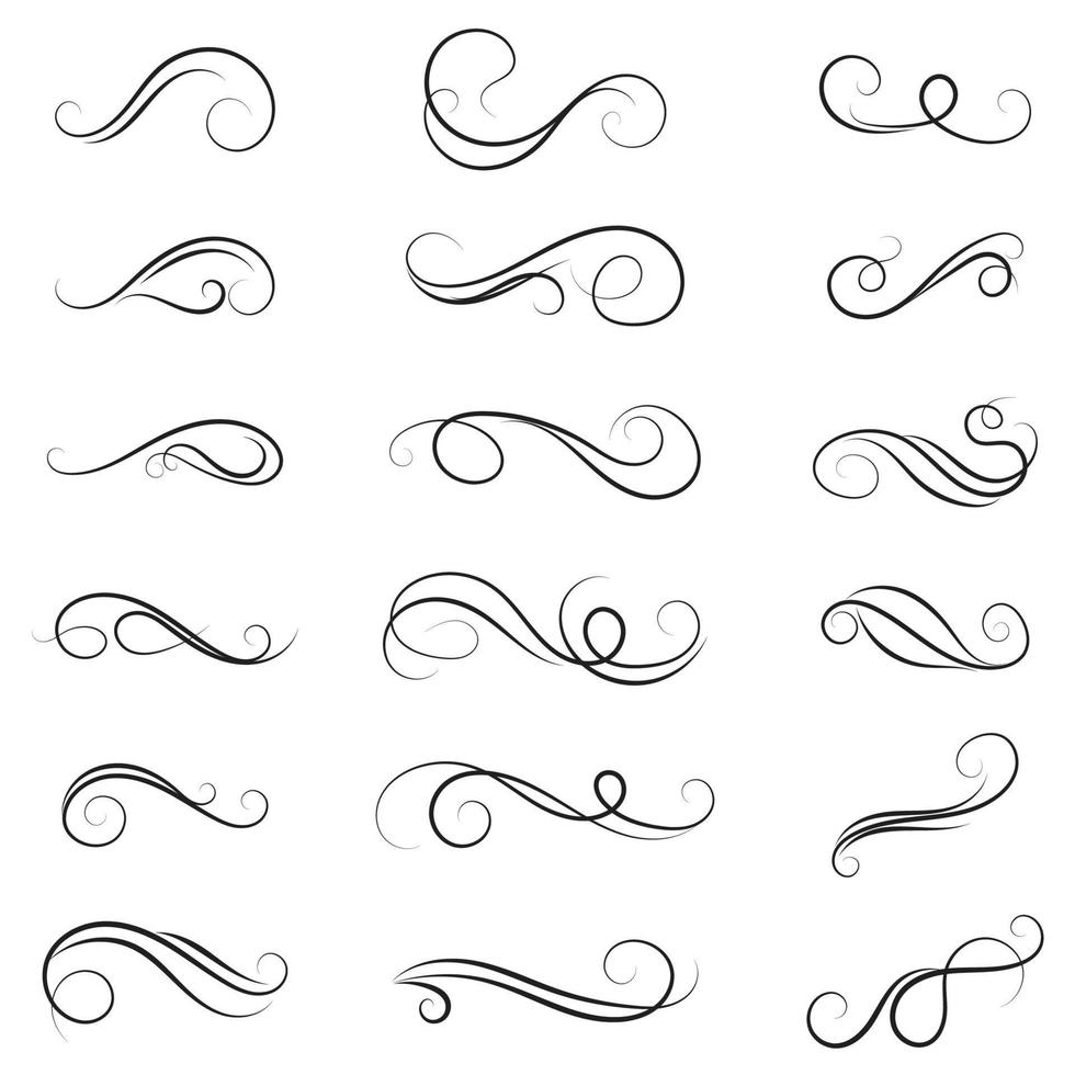 conjunto de bordes y elementos decorativos divisores de remolino aislados en blanco para el diseño vector