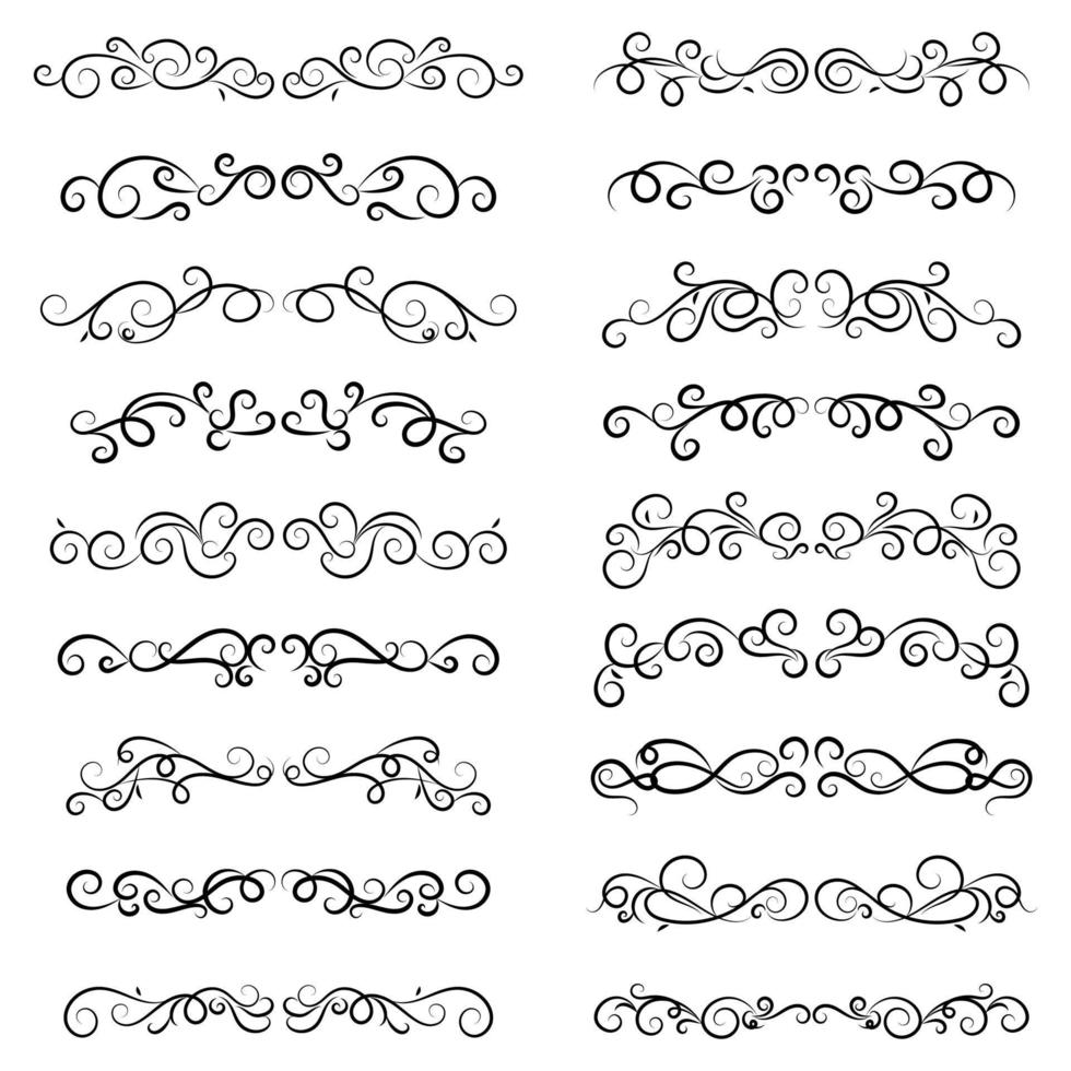 set of borders and swirl dividers decorative elements isolated on white for design vector