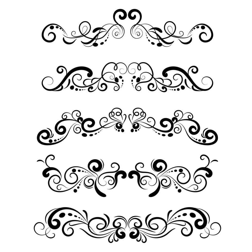 set of borders and swirl dividers decorative elements isolated on white for design vector