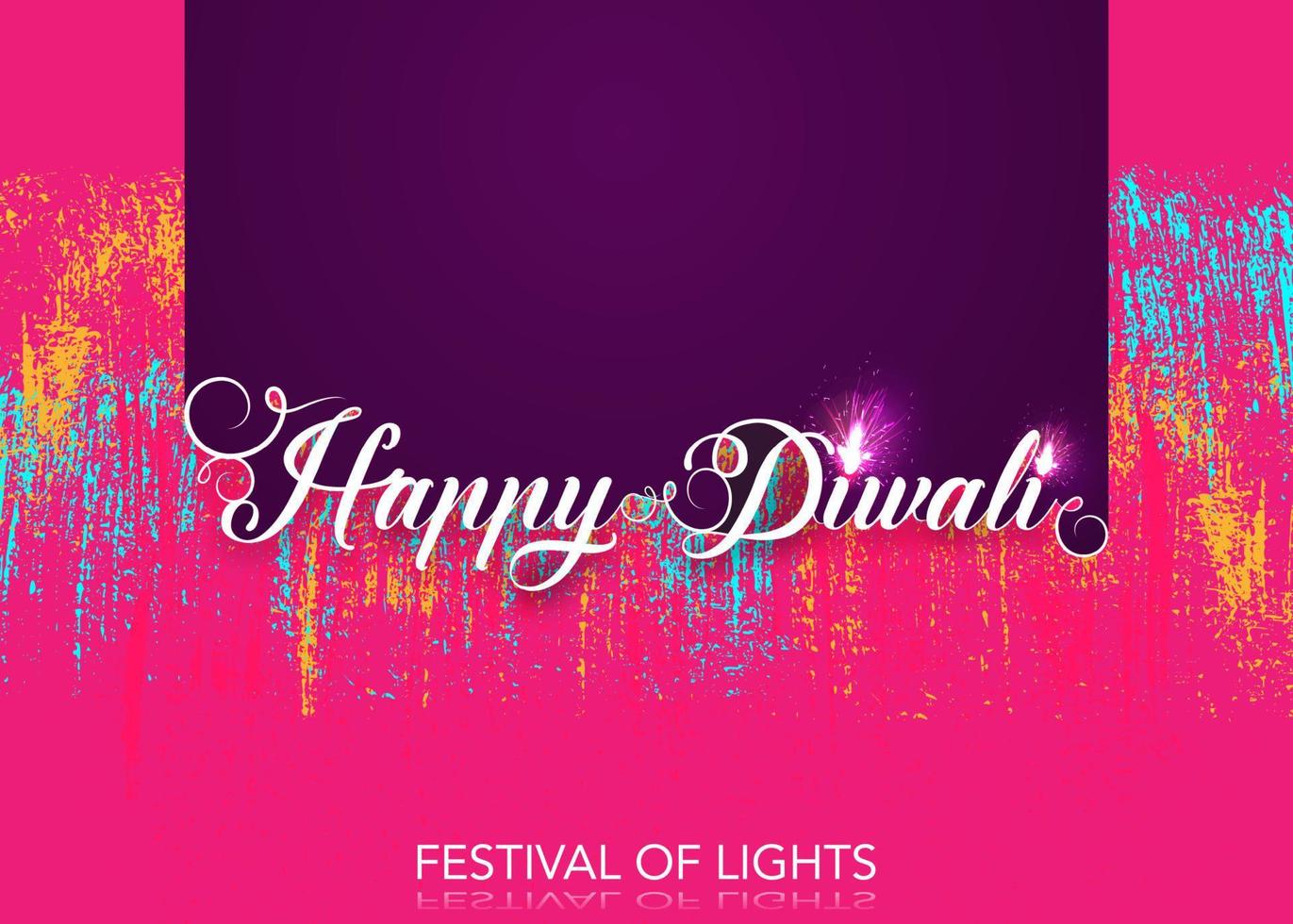 feliz diwali festival de luces celebración plantilla colorida. diseño gráfico de lámparas de aceite indias diya, diseño moderno con espacio de copia para su texto. estilo de arte de banner vectorial, fondo multicolor vector