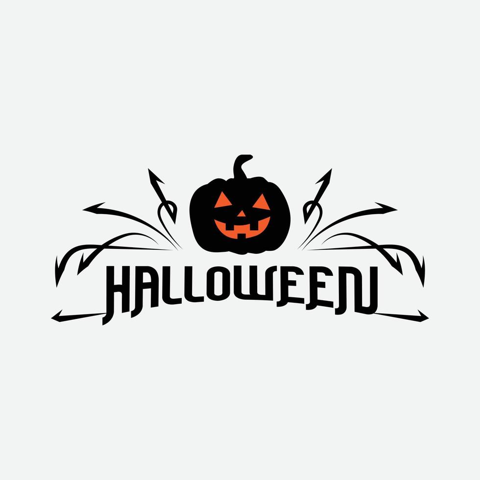 Happy halloween party title logo template with evil pumpkin shape