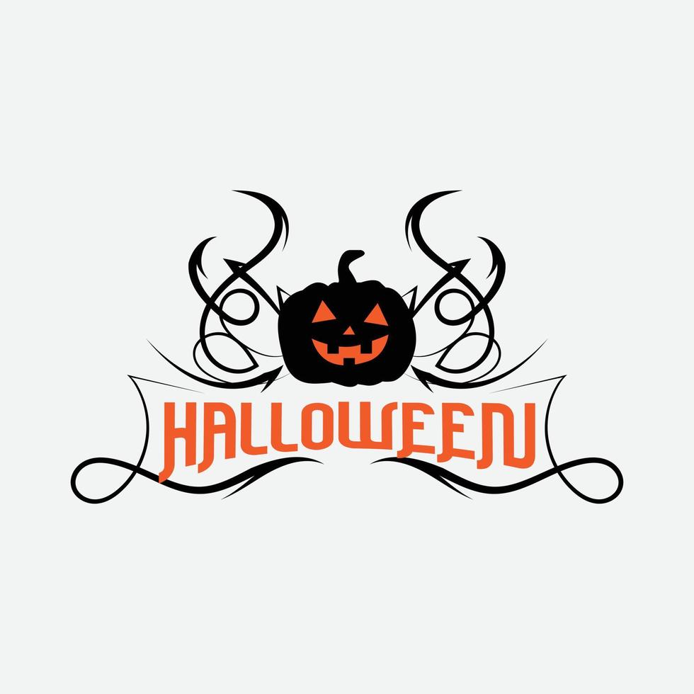 Happy halloween party title logo template with evil pumpkin shape