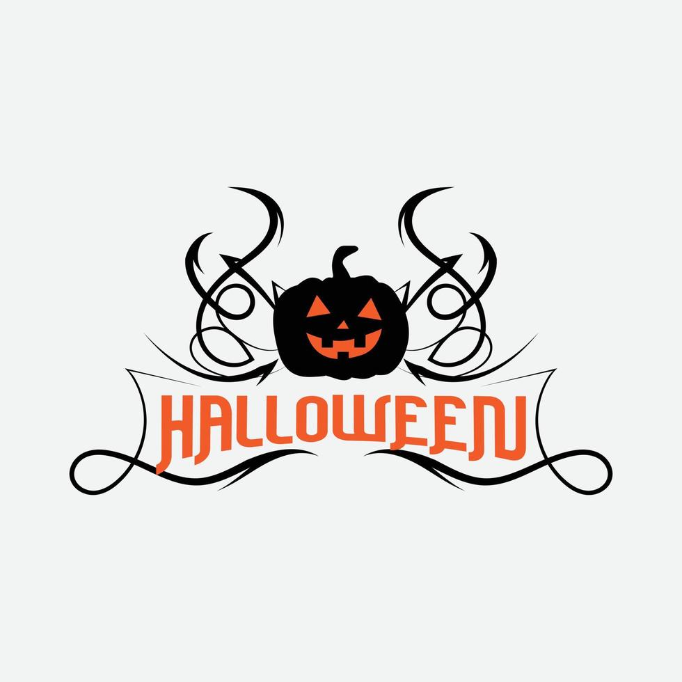 plantilla de logotipo de título de fiesta de halloween feliz con forma de calabaza malvada vector