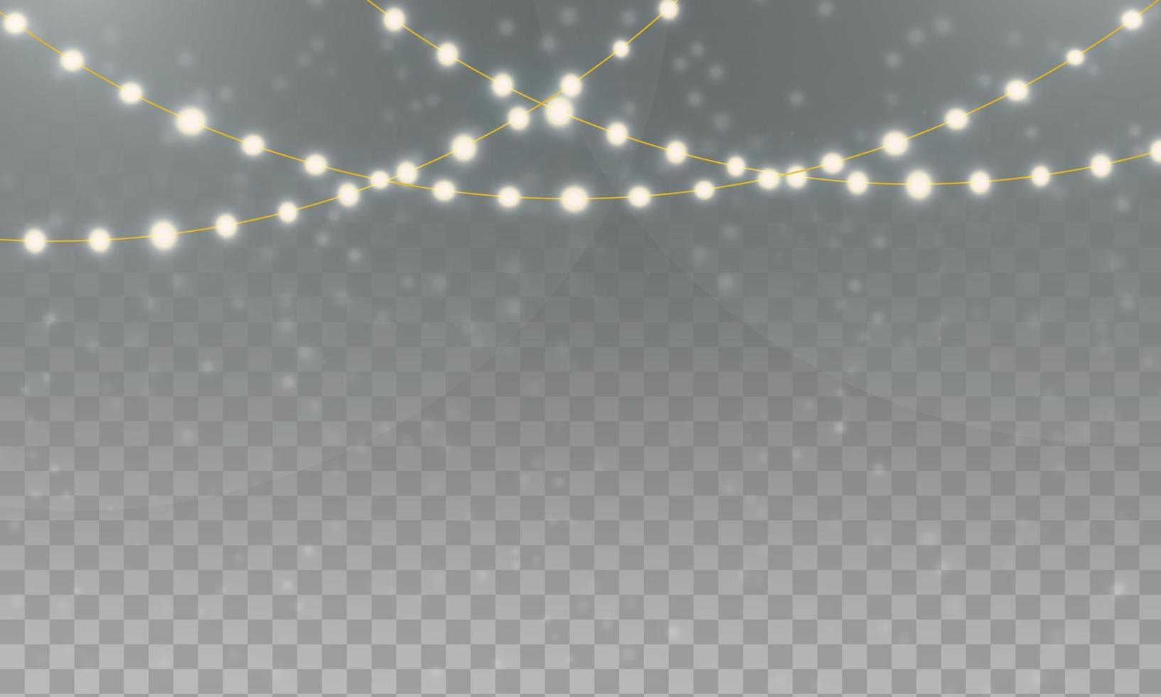 Christmas garland lights on wire string against snowfall background vector